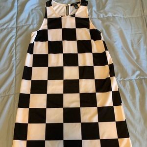 White/Black Checkered Midi Dress
